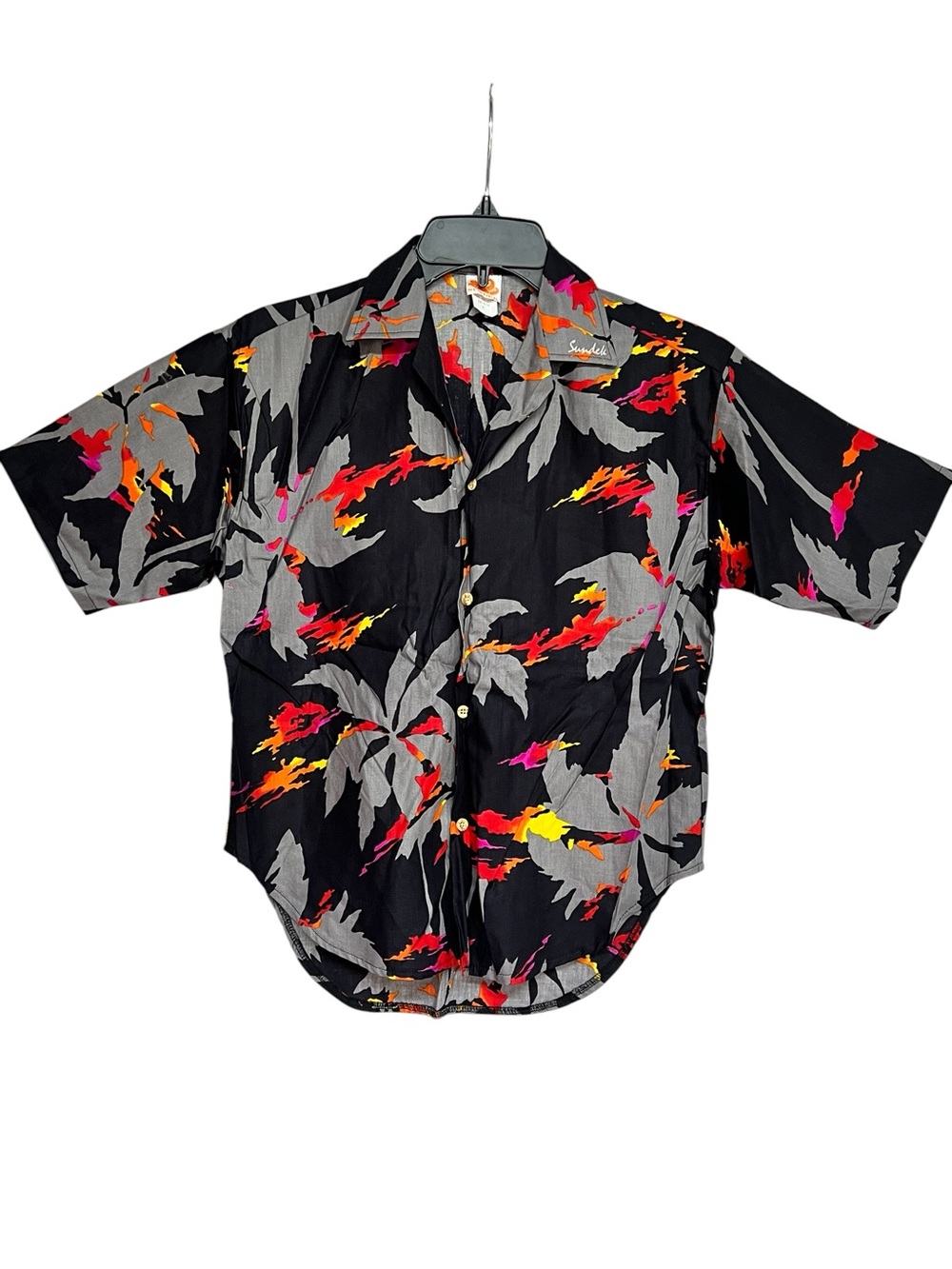 Rare Vintage Sundek Boys Hawaiian Shirt – Neon Palm Tree Print Size M